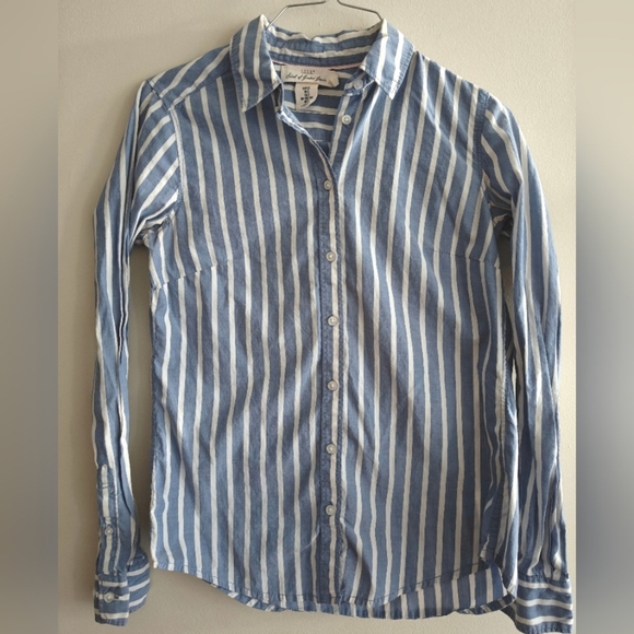 L.O.G.G. H&M Womens Size 2 Small Collared Striped Button-Down Shirt 100% Cotton - Picture 2 of 5